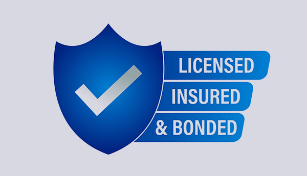 Home 1 Licensed, insured, and bonded badge with checkmark shield icon