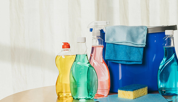 Home 3 Assorted cleaning supplies and bucket provided by cleaning service